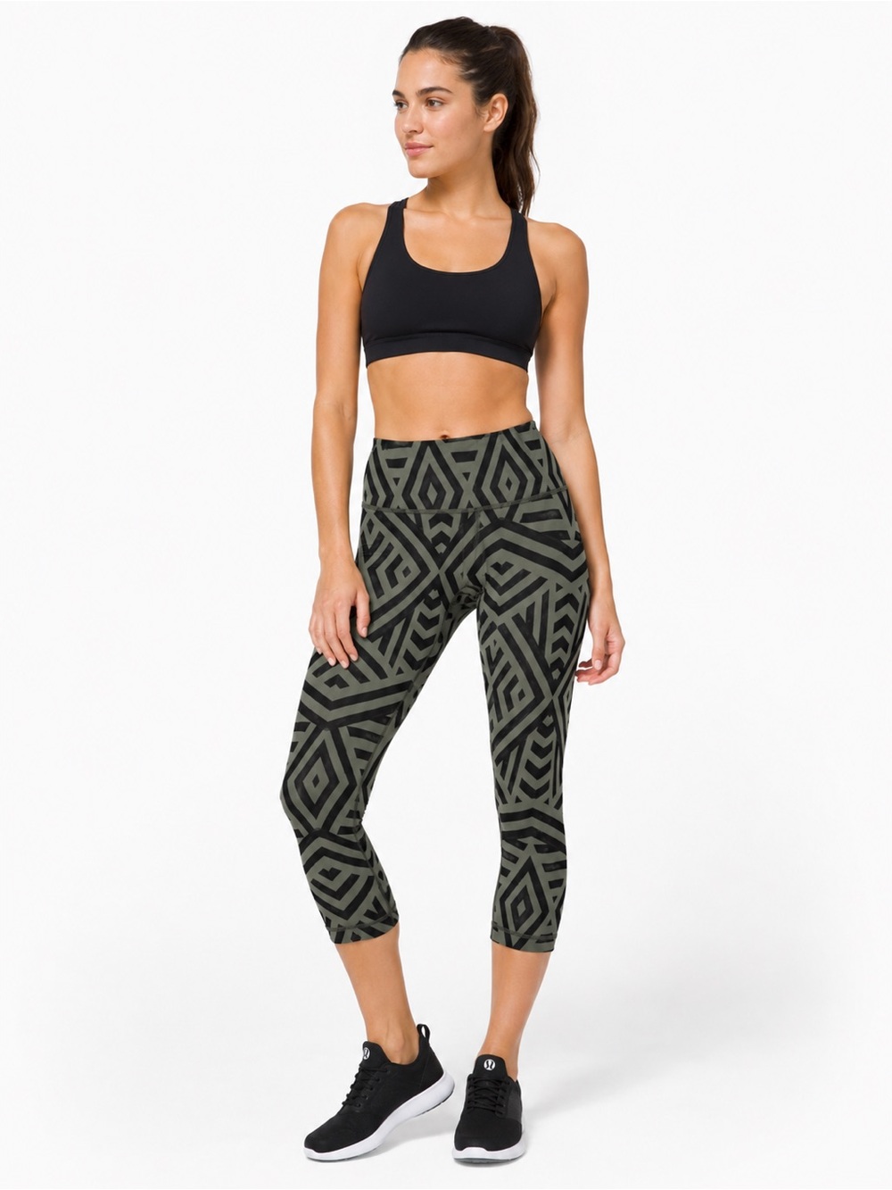 Lululemon Chevron Geometric Crop Leggings Olive Black Size 6